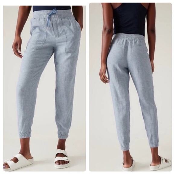 Athleta Pants - Athleta Pants Womens 8 Blue Retreat Linen Jogger Resort Travel Sporty Breathable